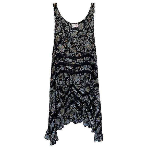 Free People Floral Print Lace Cutout Ruffle Sharkbite Hem Dress Size Extra Small - Picture 1 of 6